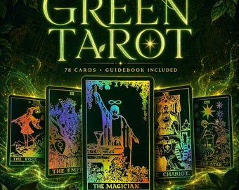 Green Tarot Deck | 78 Foil Cards Rainbow Foil Edges No Borders Green Tarot Deck | 78 Foil Cards Rainbow Foil Edges No Borders