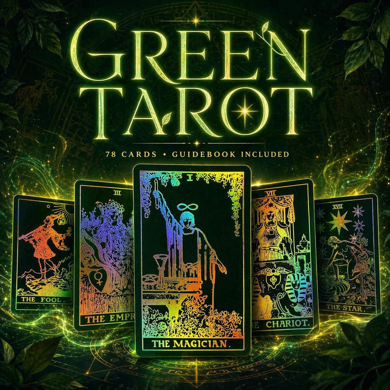【未使用・正規品】The Green Tarot Deck タロットカード Green Tarot Deck | 78 Foil Cards Rainbow Foil Edges No Borders