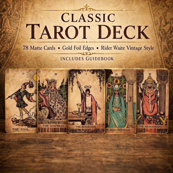 Classic Tarot Deck | 78 Matte Cards Gold Foil Edges | Rider Waite Vintage Style Tarot with Guidebook
