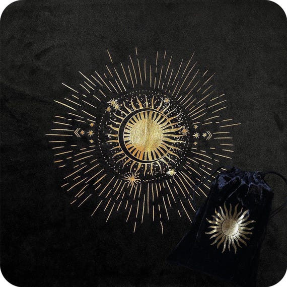 Tarot Cloth and Bag Set – Golden Sun on Black