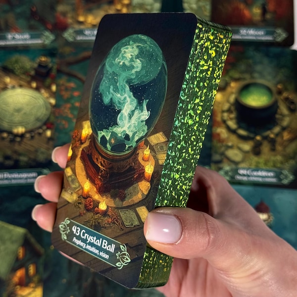 Emerald Night Oracle Deck — 50 Card Lenormand Oracle with Emerald Foil Edges, Fantasy Artwork, Guidebook & Gift Box for Beginners