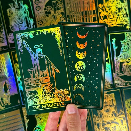 Green Tarot Deck | 78 Foil Cards Rainbow Foil Edges No Borders