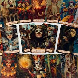 Golden Masquerade Tarot Deck – 78 Matte Cards with Foil Edges, Fantasy Masquerade Art, Guidebook Included