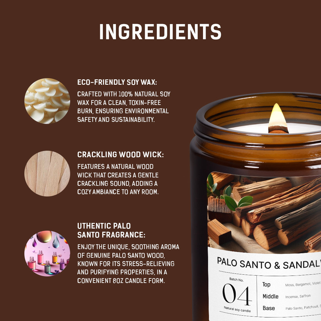Palo Santo Kerze Aus Kokoswachs – 237 Ml, 60h Brenndauer, Knisternder Holzdocht, Geschenkbox