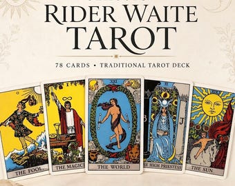 Classic Rider Waite Tarot Deck | 78 Cards Glossy Lamination | Traditional Tarot with Guidebook for Beginners