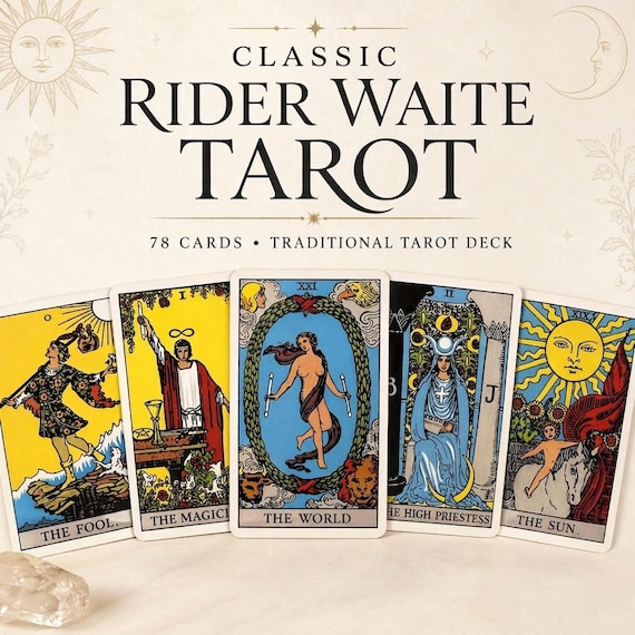Classic Rider Waite Tarot Deck | 78 Cards Glossy Lamination | Traditional Tarot with Guidebook for Beginners