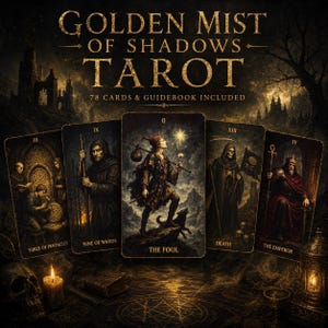 Mist of Shadows Tarot Deck | 78 Cards Rainbow Foil Edges No Borders | Dark Gothic Shadow Work Tarot with Guidebook