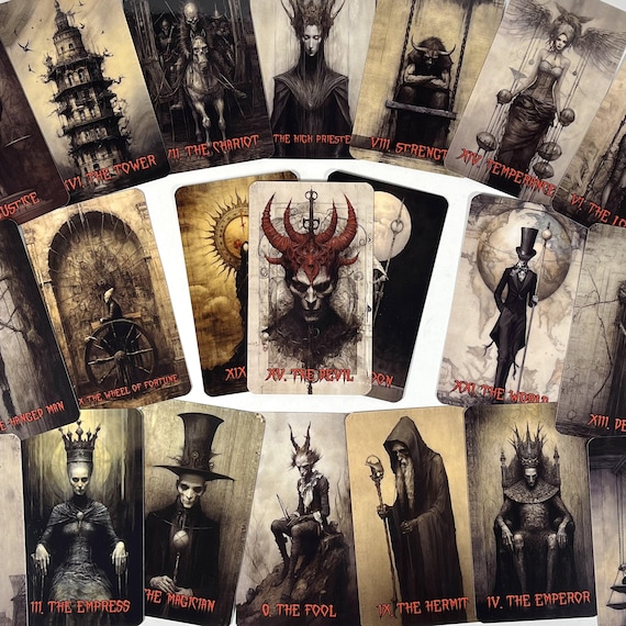 Horror Tarot Deck | 78 Gothic Dark Cards Red Foil Edges No Borders | Dark Occult Tarot with Guidebook