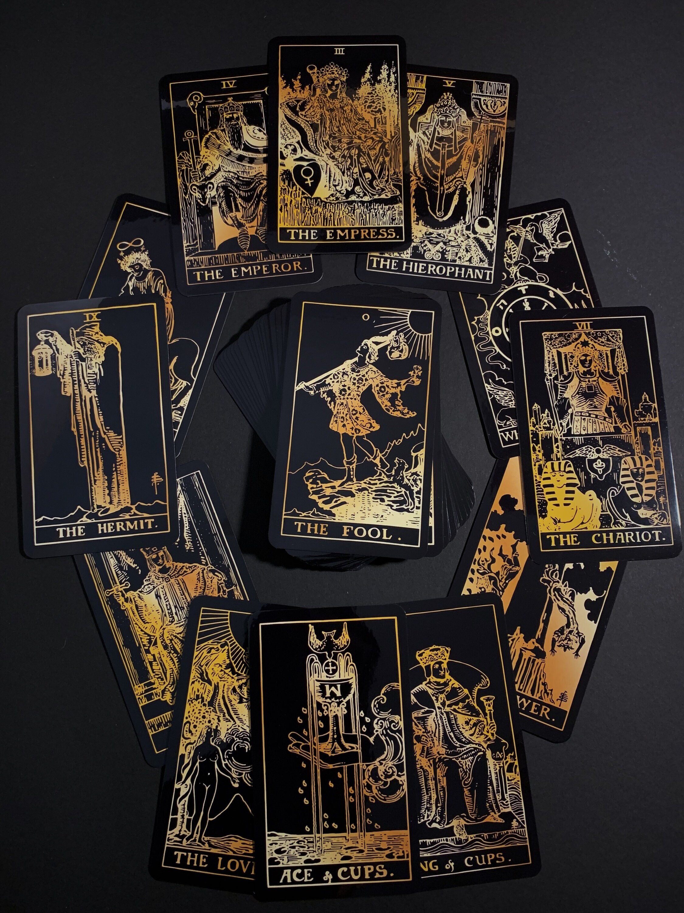 Black & Gold Tarot Deck With Guidebook and Box Classic Etsy