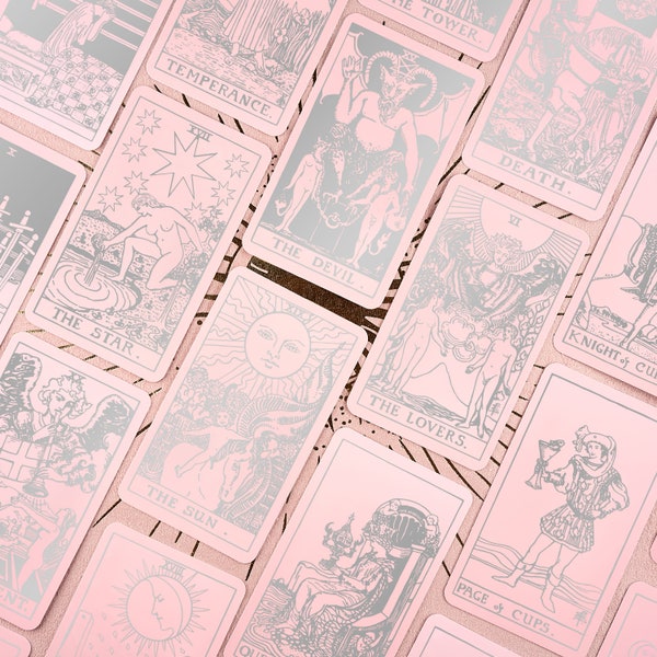 Jeu de tarot argent rose | Jeu de cartes Oracle | Le paquet de nombreuses choses | Jeu de cartes de tarot | 78 cartes | Cartes de tarot avec guide