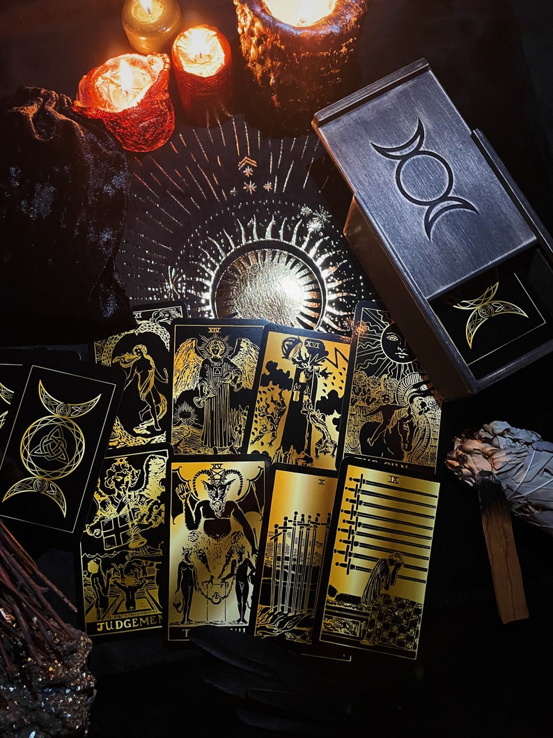 Tarot Deck with Guidebook & Box - 78 Cards Full Deck - Gift set  Moon Dreams Starry Magic Celestial Astrology Witchy Black Gold Divination 