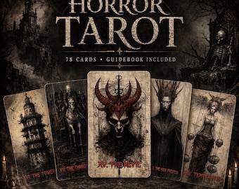 Horror Tarot Deck | 78 Gothic Dark Cards Red Foil Edges No Borders | Dark Occult Tarot with Guidebook
