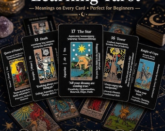 Tarotspel leren | 78 kaarten Sleutelwoorden en betekenissen op kaarten | Folieranden | Tarot voor beginners met gids