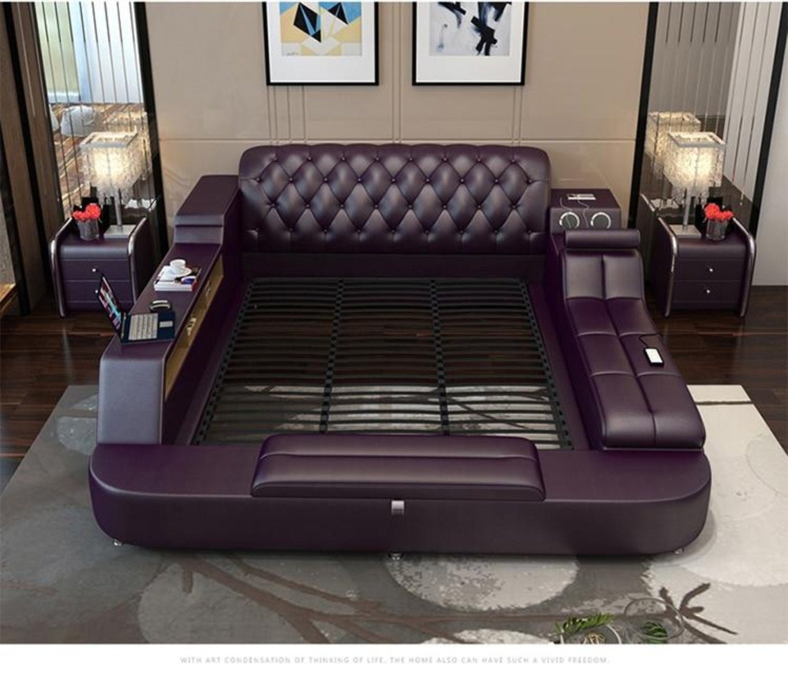 Queen Size Leather Bed Frame With Massager and Speaker Etsy