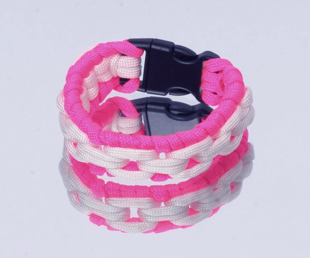 Pink and White Chain Link Paracord Bracelet Etsy