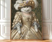 Female Renaissance Cat Portrait, Custom Royal Pet Art, Historical Animal Painting, Personalized Pet Lover Gift, Cool Pet Wall Decor