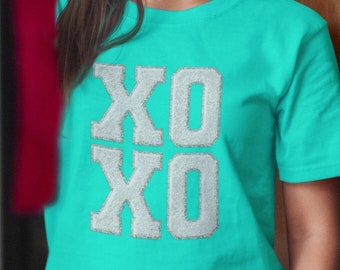 Faux Chenille Patch Valentine Shirt XOXO Shirts Faux Patches Girlfriend Gift