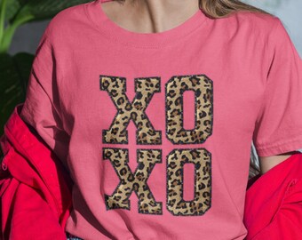 Faux Chenille Patch Valentine Shirt XOXO Shirts Leopard Faux Patches Girlfriend Gift