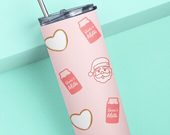 Santas Cookies Tumbler Christmas Gift Skinny 20 oz Tumbler Milk and Cookies Holiday Present for Coworker Sister Friend Insulated Tumbler