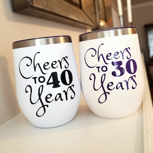 Milestone Birthday Gift, Cheers Age Birthday Tumbler, Anniversary Wine Glass Present, 30, 40, 50, 60, 70 Birthday Cup, Party Favors