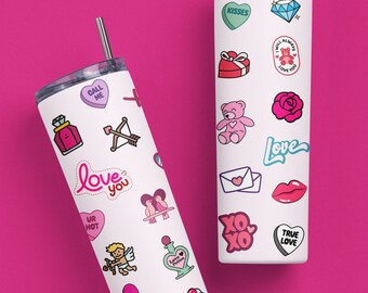 Cute Valentines Skinny Tumbler, All the things, Hearts, Cupid, Arrow, Bear, XOXO, Gift for Girlfriend, Friend, Mom, Sister, Love