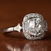 Circa 1920's Vintage Ring, Cushion Diamond Art Deco Ring, Antique Milgrain Bezel Set Halo Ring, Three Stone Engagement Ring, Edwardian Ring