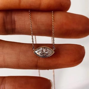 Solitaire Wedding Necklace For Women, East West Marquise Cut Moissanite Diamond Necklace, Bezel Set Classic Pendant Necklace, Christmas Gift