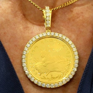Round Cut Moissanite Diamond Anniversary Gift Pendant, Men Or Woman's Coin Frame Pendant, Coin Holder Pendant, 1/4 Troy OZ Coin Pendant
