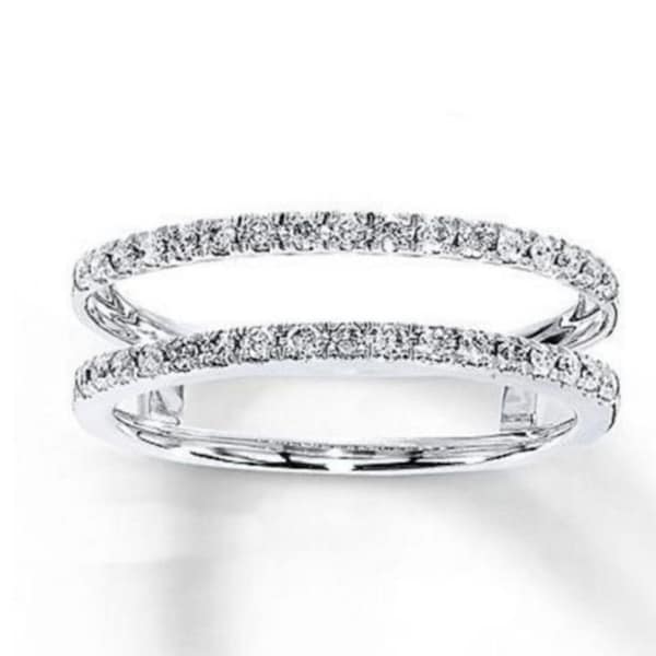 14K Gold Enhancer Guard Ring, Wrap Guard Band, Jacket Band,Round Moissanite Diamond Engagement Band,Woman's Wedding Band, Proposal Band Ring