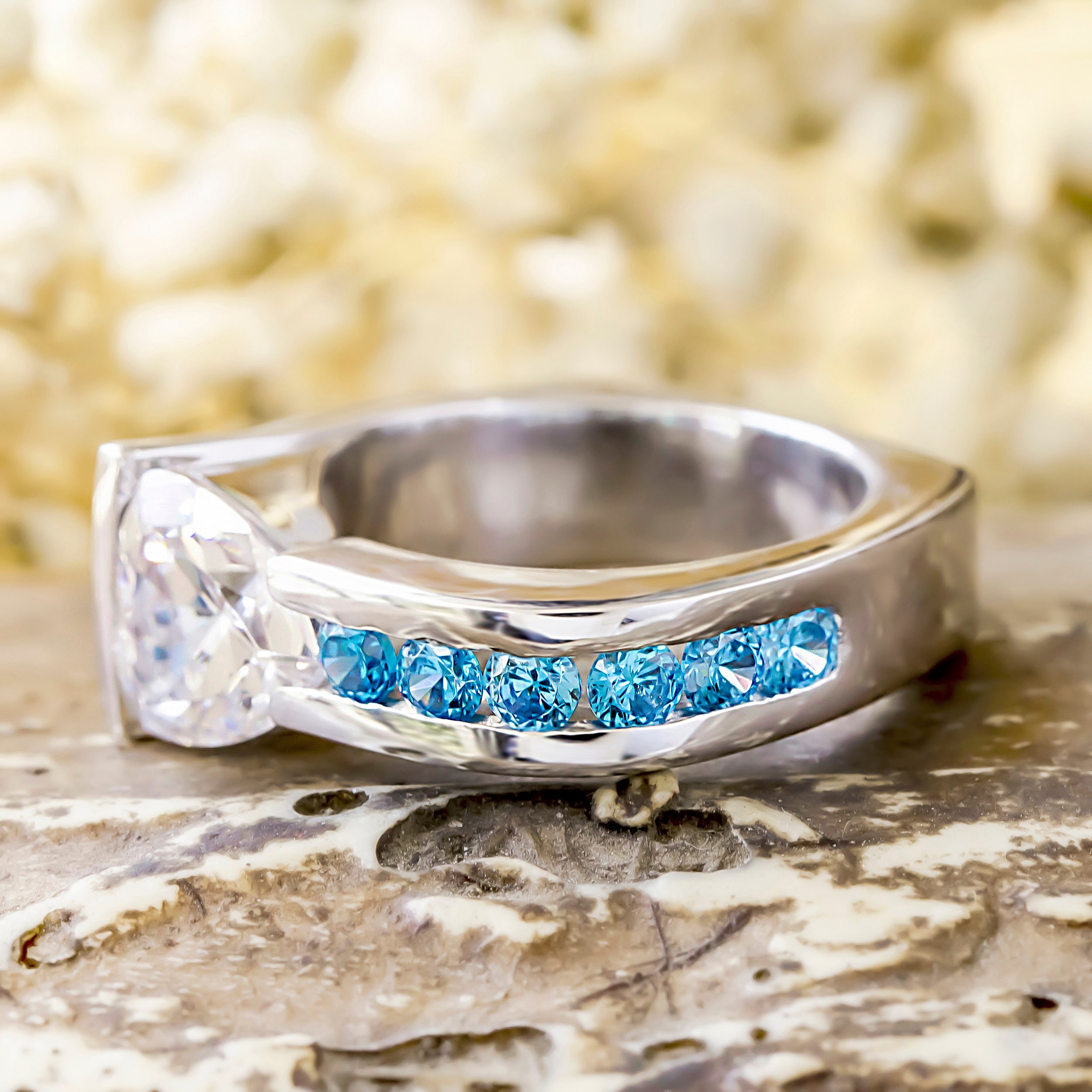 Crystal Setting Ring Tension Set & Channel Setting Ring, Trillion or Round CZ Stone Square ...