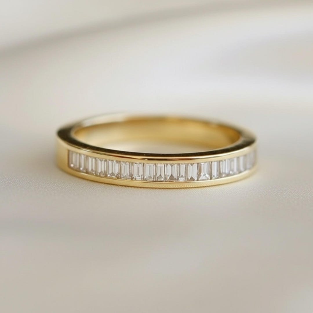14K Yellow Gold Stackable Band, Half Eternity Wedding Band for Women ...