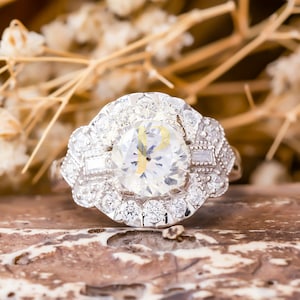 Circa 1920's Antique Art Deco Ring, Round Moissanite Diamond Vintage Inspire Ring, Edwardian Ring, 14K Gold Wedding Engagement Ring For Her