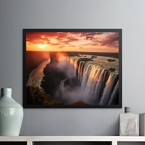 Victoria Falls Zambia, Zimbabwe - Victoria Falls Art - African Waterfall, Zambezi River, Digital Landscape Download