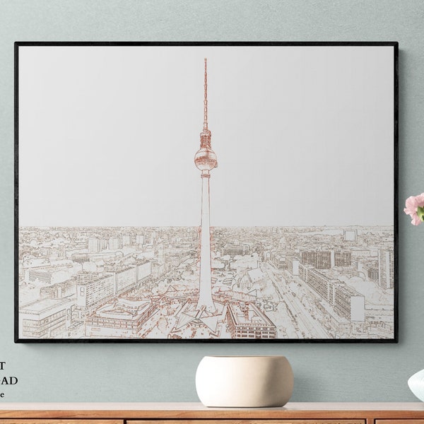 Berlin TV Tower with view of Alexanderplatz, Famous German Landmarks, Fernsehturm Berlin, Printable Artwork, Christmas Gift, Iconic TV Tower