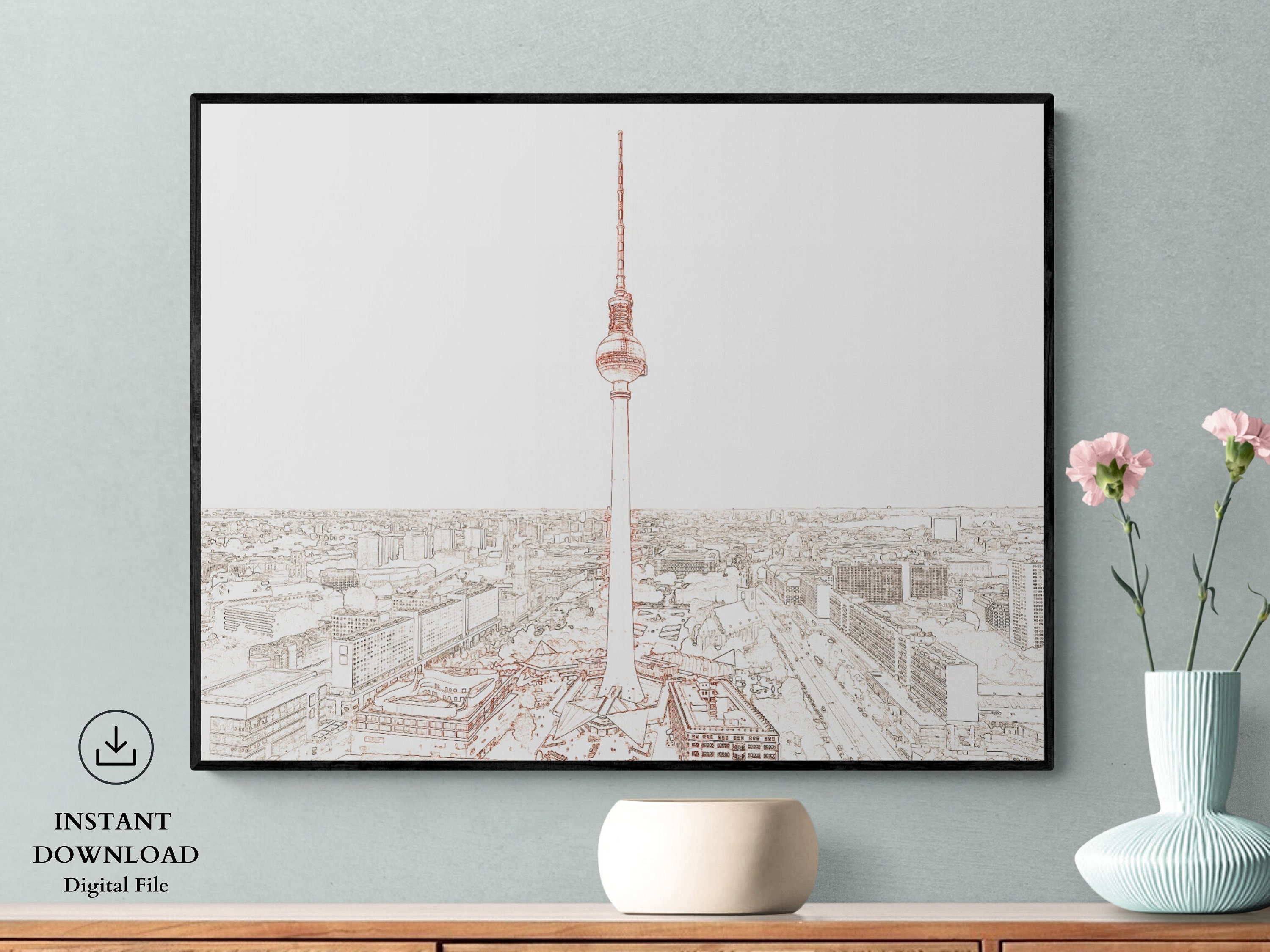 Berlin TV Tower with view of Alexanderplatz, Famous German Landmarks, Fernsehturm Berlin, Printable Artwork, Christmas Gift, Iconic TV Tower