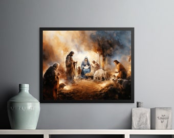 The Nativity Scene Boho Style , Jesus, Mary, Joseph and Wise Men - Spiritual Christmas Wall Art for Home and Church, Instant Download