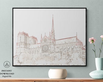Notre Dame de Paris France, Modern Travel Poster, Wall Art Print, Printable Wall Art, Instant Download, Print It Yourself, Nursery Decor