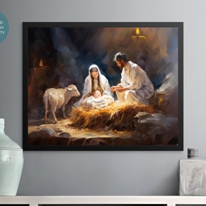 Heilige Geburt: Aquarell Weihnachtskrippe, Jesus Geburt, sofortiger digitaler Download, Weihnachtsgeschenk für Mama und Papa
