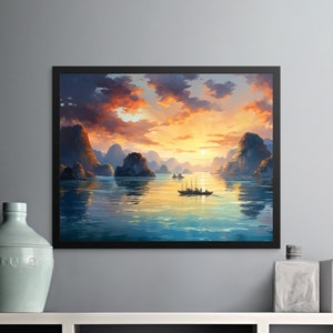 Ha Long Bay Vietnam - Ha Long Bay Digital Print - Limestone Pillars, Vietnamese Seascape, Instant Download Art