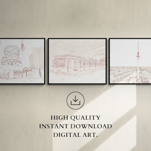 Set of 3 Berlin Germany Landmark Sketches, Berlin S-Bahn Station, Berlin TV Tower & Alexanderplatz, German Travel Wall Art, DIGITAL DOWNLOAD