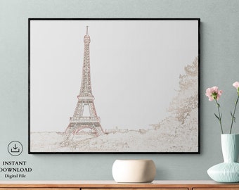 The Eiffel Tower Paris France, Modern Travel Poster, Sketched Art, Printable Wall Art, Instant Download, Retro Landmarks, Kids Room Decor