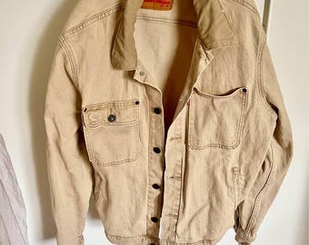 V i n t a g e Levi's Herren Jeansjacke Beige Denim Cord Kragen