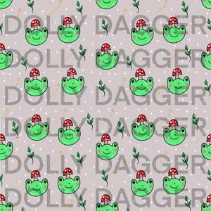 Cottage core seamless pattern, frog seamless pattern, mushroom seamless pattern, digital file