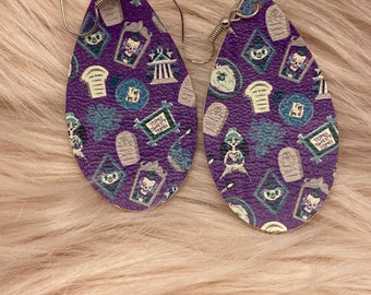 Haunted mansion faux leather earrings, tear drop