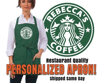 Personalized Barista Apron Design, Custom Apron, Coffee Shop Costume, Coffee Lover Gift, New Home Gift, Housewarming Gift, Mother's Day Gift