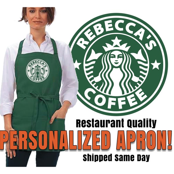 Personalized Barista Apron Design, Star Green Apron Coffee Shop, Coffee Lover Gift, Perfect Gift For Hard to Buy For, FAST same day shipping