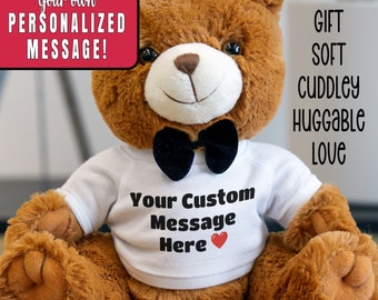 Customizable Teddy Bear, Personalized Valentine's Gift for Girlfriend Wife Daughter, Your Personal Message, Personalizable Stuffed Animal