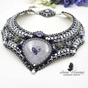 Unusual handmade necklace blue and silver,  exclusive OOAK necklace