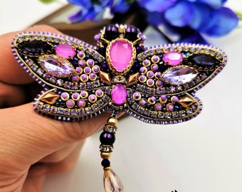 Brooch dragonfly, pin for shawl, insect lovers, bag decoration, statement pin OOAK