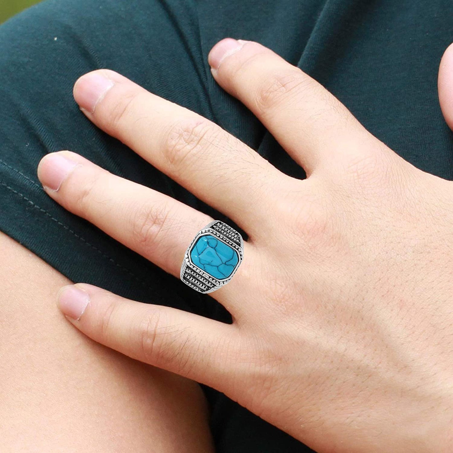Faux Turquoise Firoza Finger Ring Men Fashion Etsy